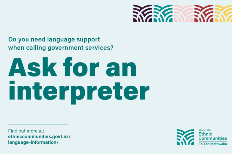 Text slide: Language assistance is available for those needing to talk to a government agency.